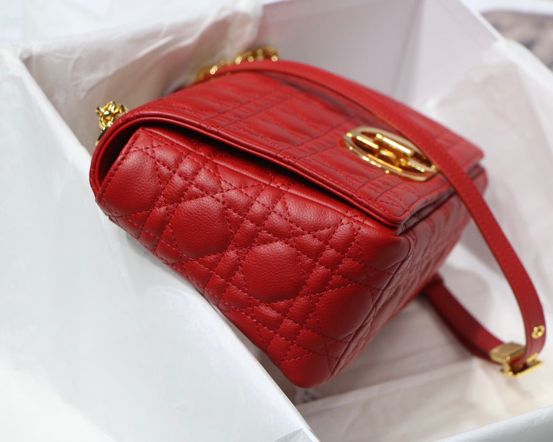 Dior Caro Medium Bag In Red Cannage Calfskin