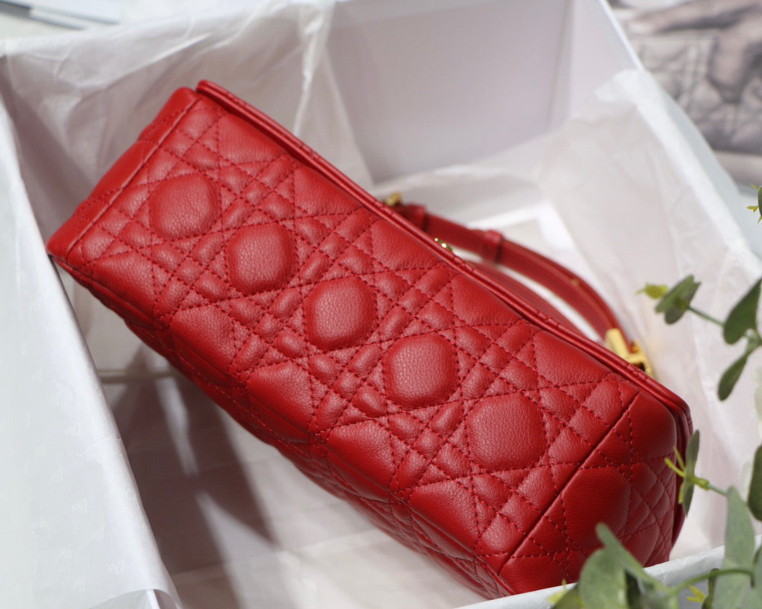 Dior Caro Medium Bag In Red Cannage Calfskin