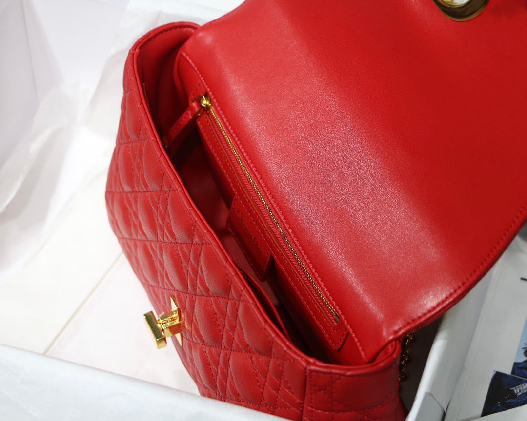 Dior Caro Medium Bag In Red Cannage Calfskin