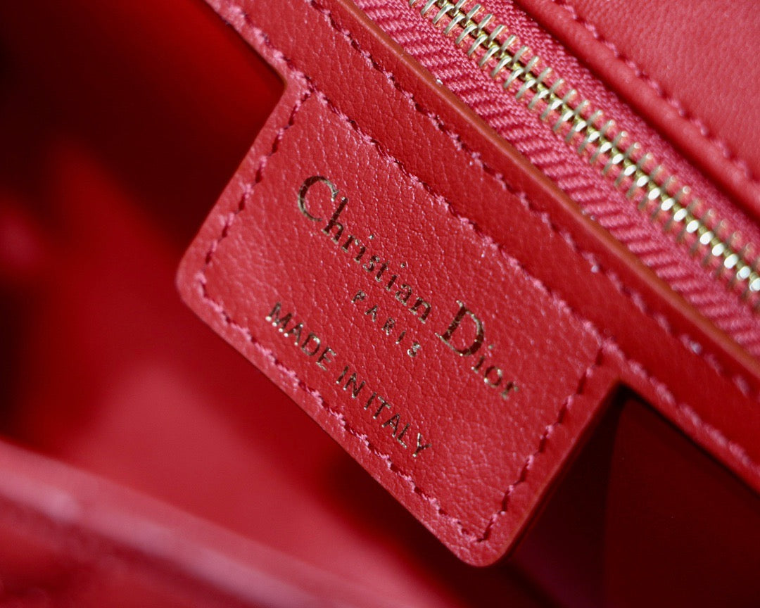 Dior Caro Medium Bag In Red Cannage Calfskin