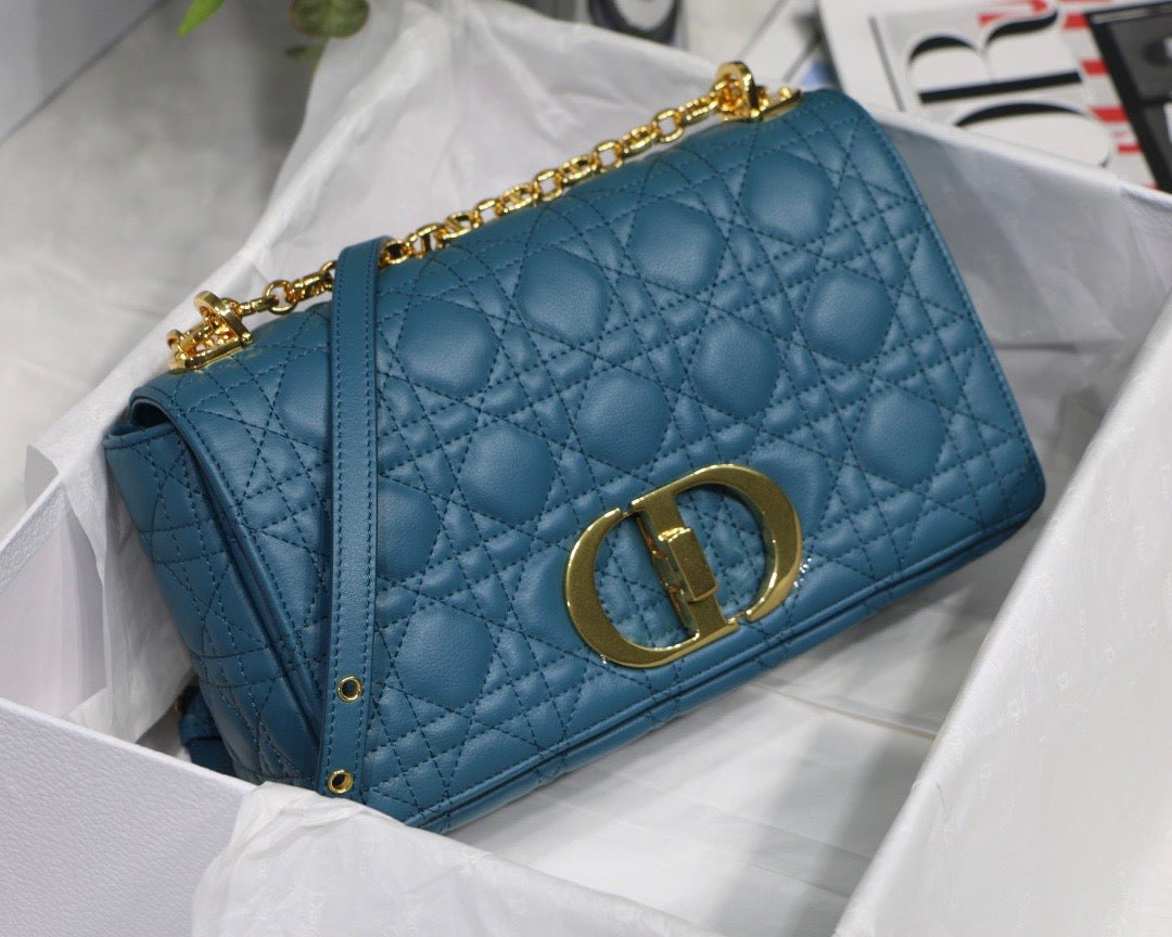 Dior Caro Medium Bag In Navy Blue Cannage Calfskin