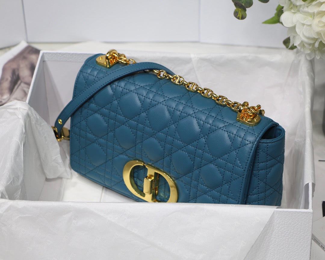 Dior Caro Medium Bag In Navy Blue Cannage Calfskin