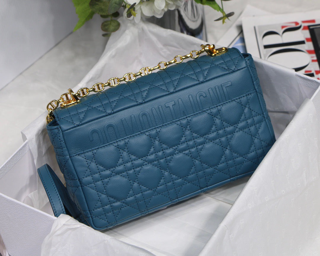 Dior Caro Medium Bag In Navy Blue Cannage Calfskin