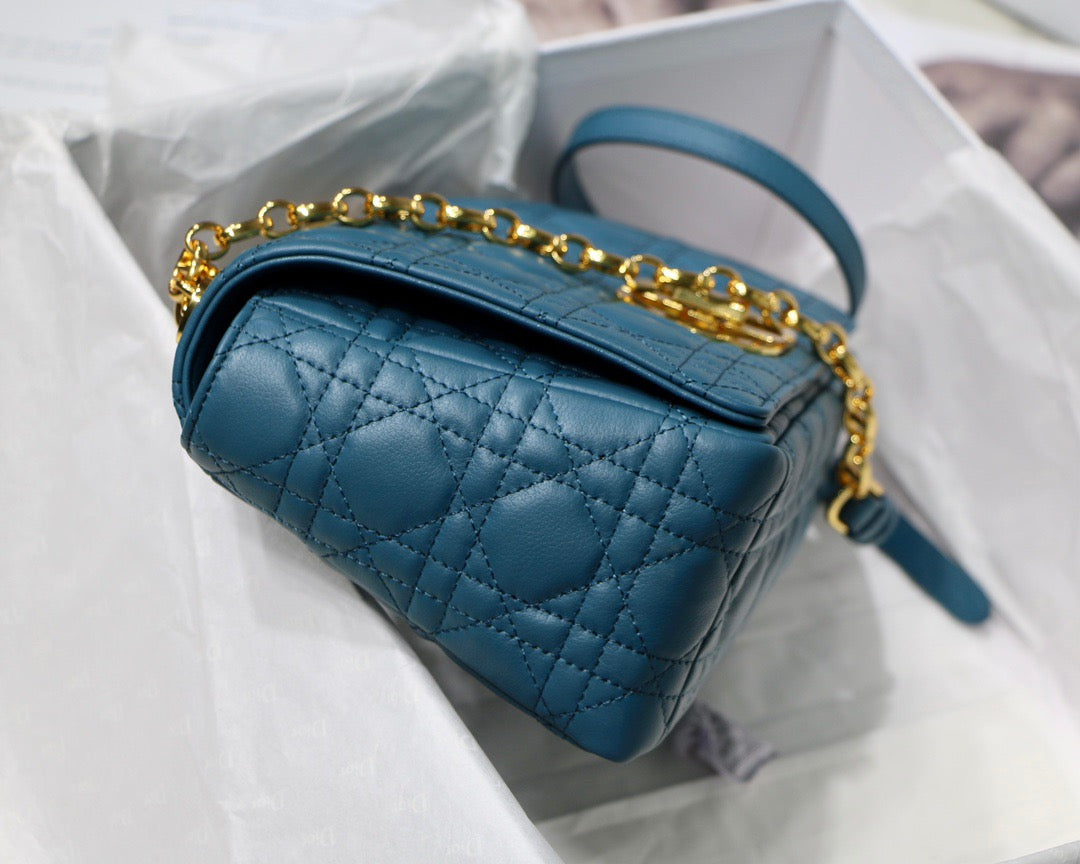 Dior Caro Medium Bag In Navy Blue Cannage Calfskin