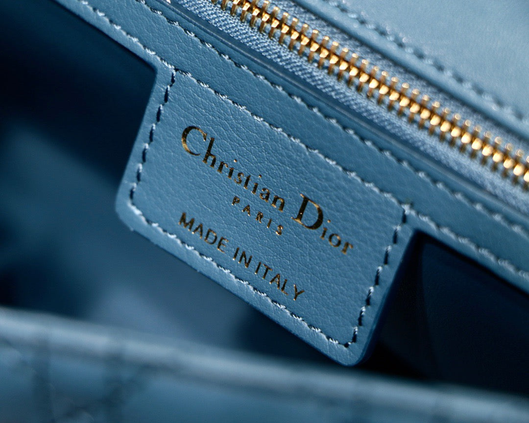 Dior Caro Medium Bag In Navy Blue Cannage Calfskin