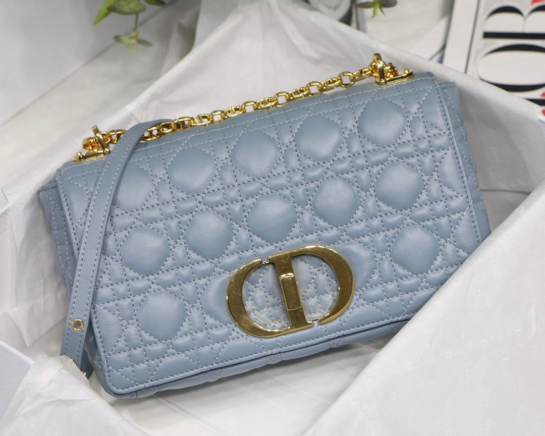 Dior Caro Medium Bag In Blue Cannage Calfskin