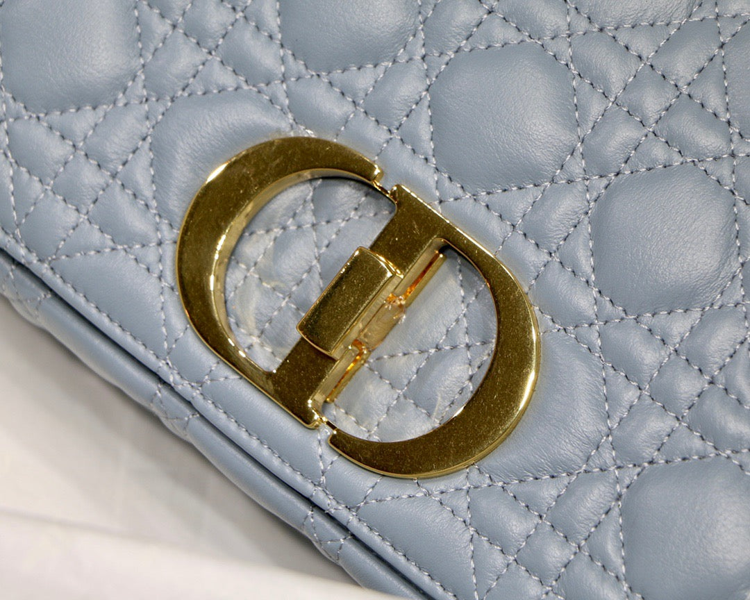 Dior Caro Medium Bag In Blue Cannage Calfskin