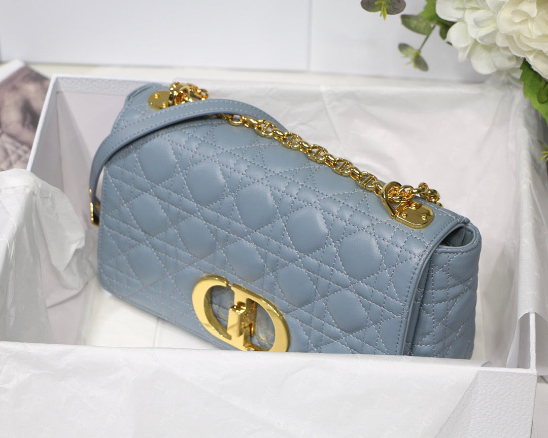 Dior Caro Medium Bag In Blue Cannage Calfskin