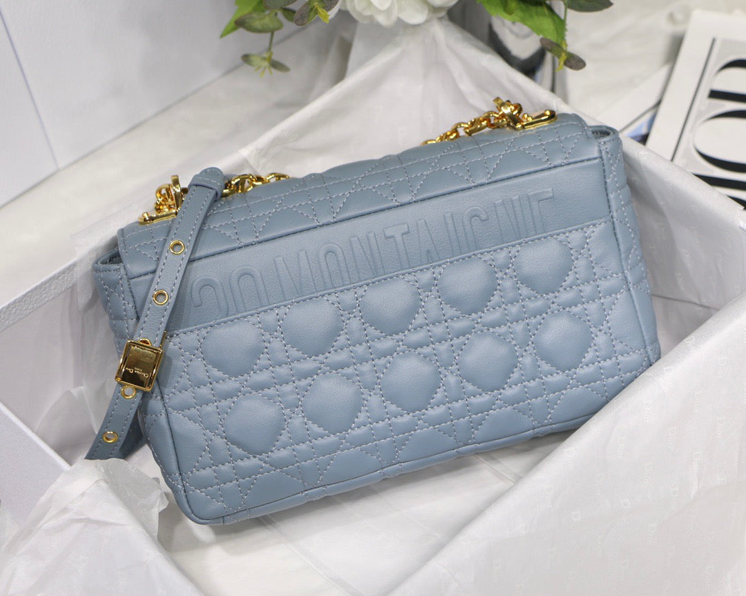 Dior Caro Medium Bag In Blue Cannage Calfskin