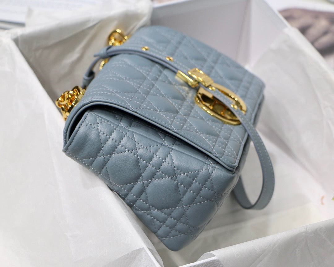 Dior Caro Medium Bag In Blue Cannage Calfskin