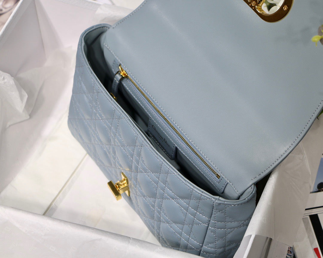 Dior Caro Medium Bag In Blue Cannage Calfskin