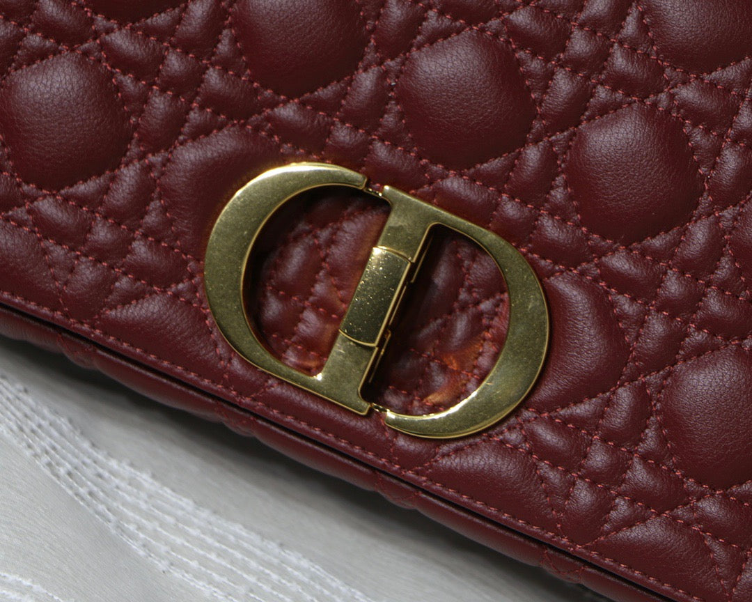 Dior Caro Medium Bag In Burgundy Cannage Calfskin