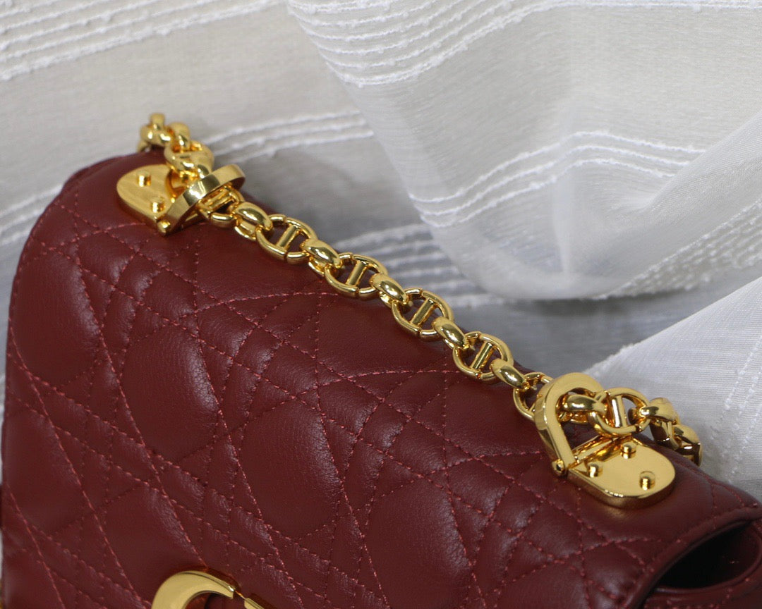 Dior Caro Medium Bag In Burgundy Cannage Calfskin