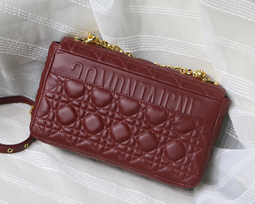 Dior Caro Medium Bag In Burgundy Cannage Calfskin