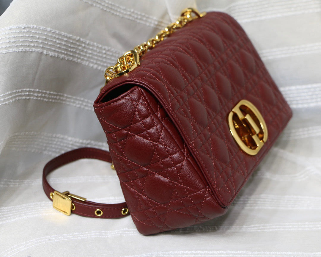 Dior Caro Medium Bag In Burgundy Cannage Calfskin