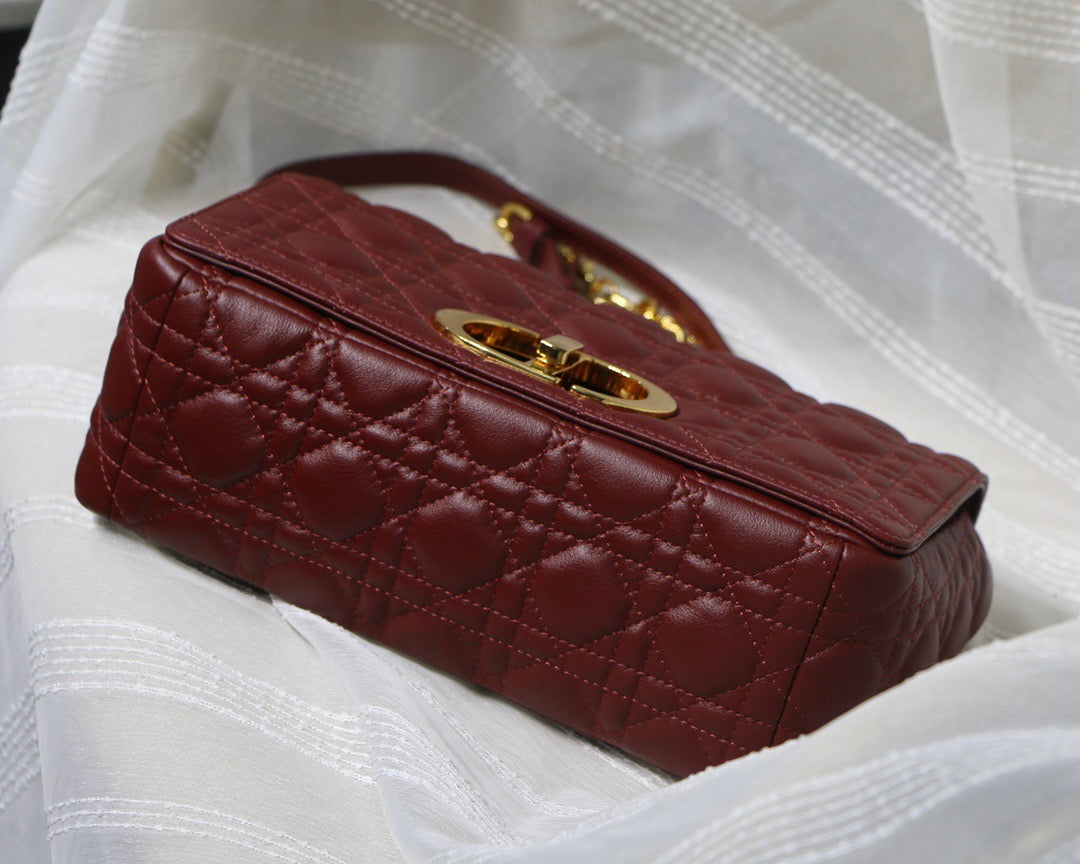 Dior Caro Medium Bag In Burgundy Cannage Calfskin