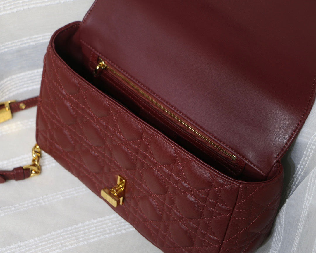 Dior Caro Medium Bag In Burgundy Cannage Calfskin