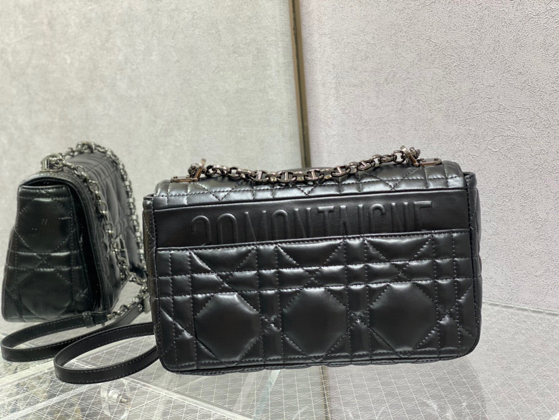 Dior Caro Small Bag In Black Cannage Calfskin