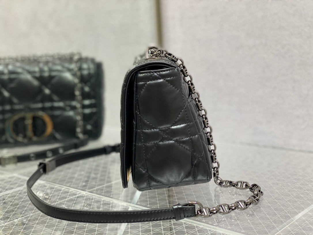 Dior Caro Small Bag In Black Cannage Calfskin