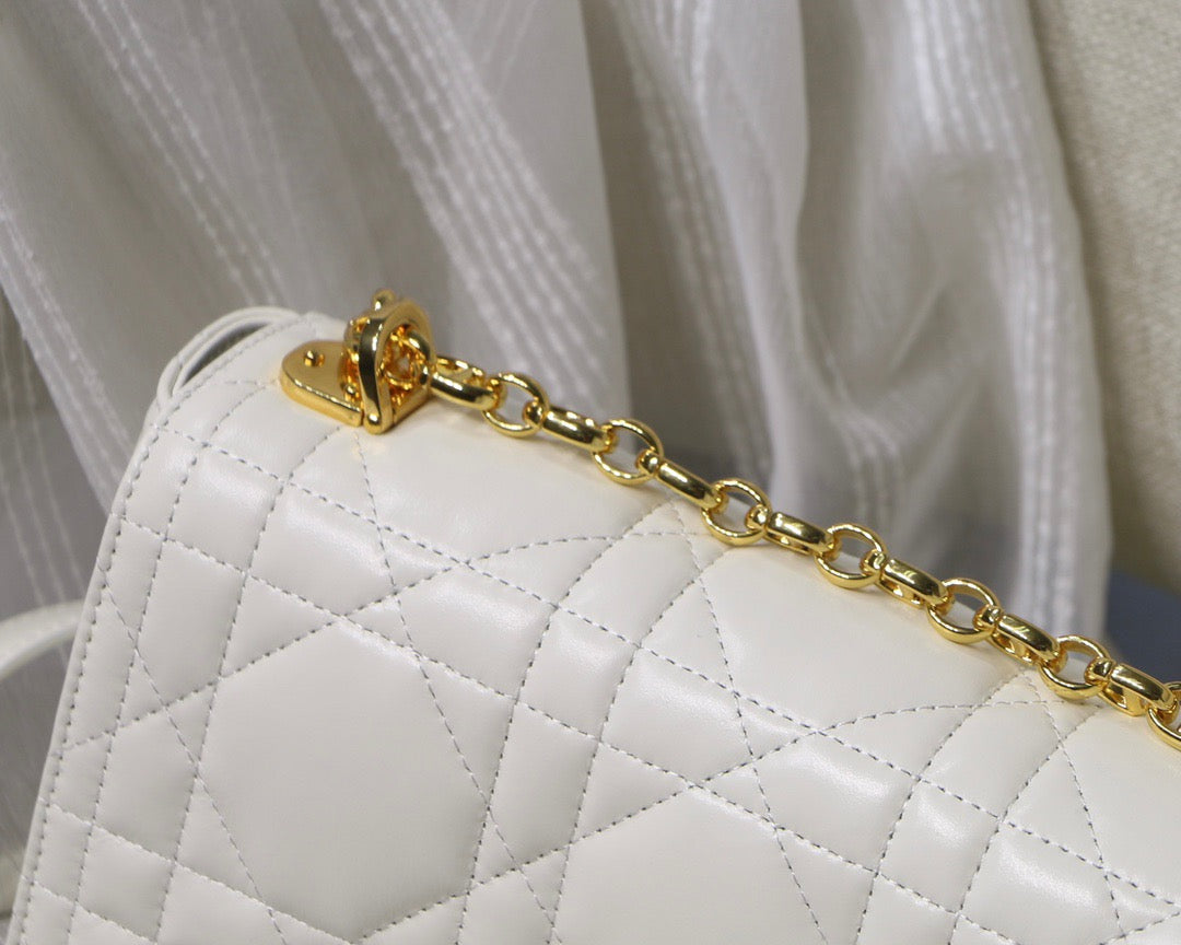 Dior Caro Small Bag In White Cannage Calfskin With Gold Hardware