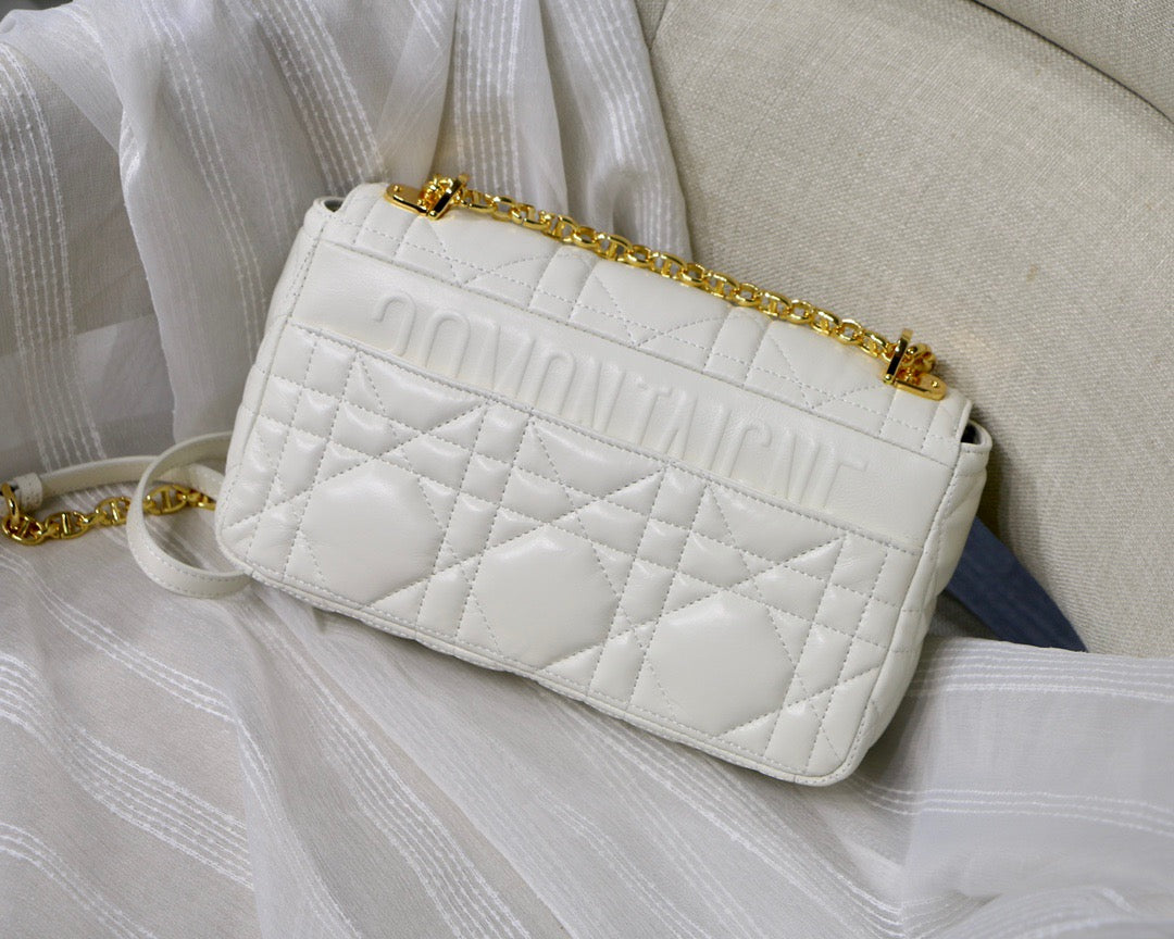 Dior Caro Small Bag In White Cannage Calfskin With Gold Hardware