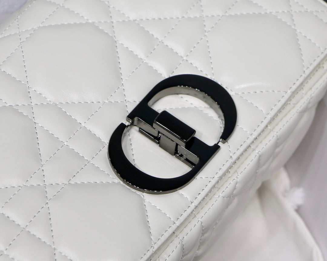 Dior Caro Small Bag In White Cannage Calfskin With Black Hardware