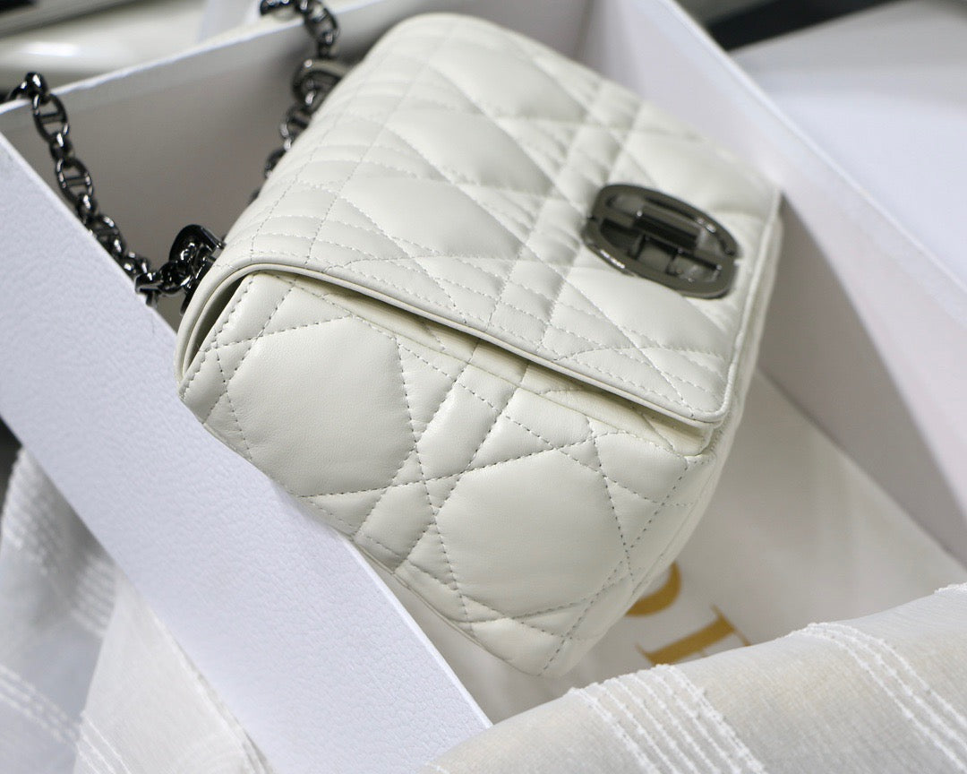 Dior Caro Small Bag In White Cannage Calfskin With Black Hardware