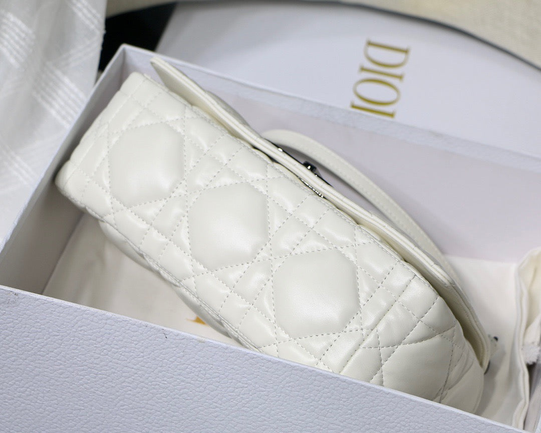 Dior Caro Small Bag In White Cannage Calfskin With Black Hardware