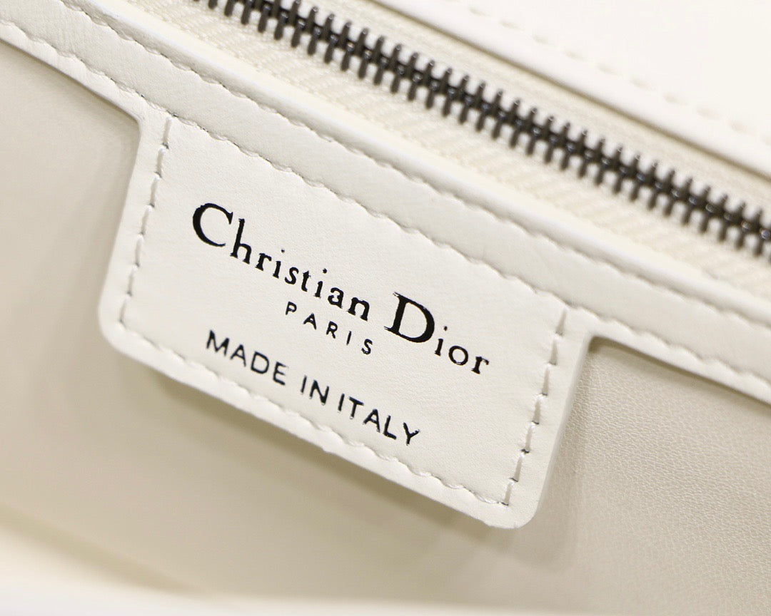 Dior Caro Small Bag In White Cannage Calfskin With Black Hardware