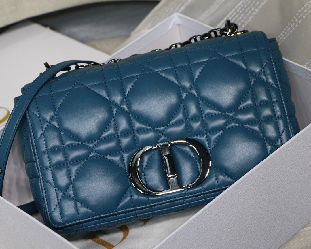 Dior Caro Small Bag In Dark Blue Cannage Calfskin