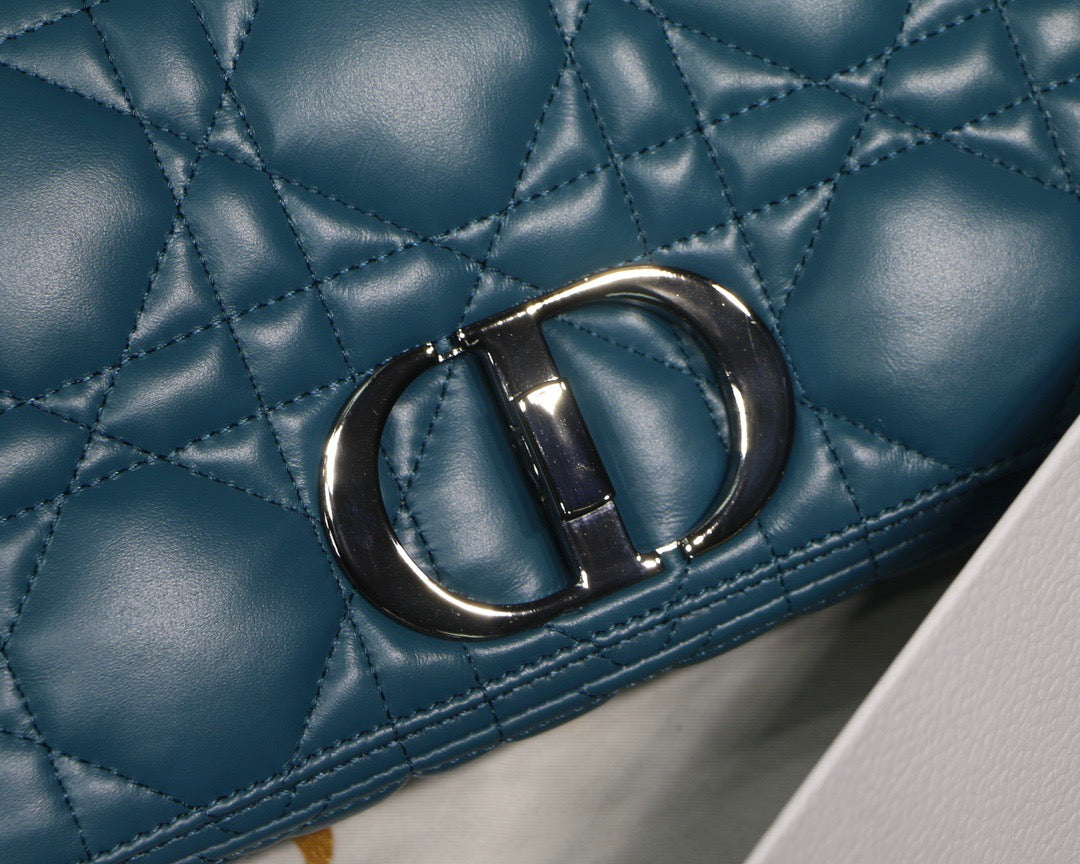 Dior Caro Small Bag In Dark Blue Cannage Calfskin