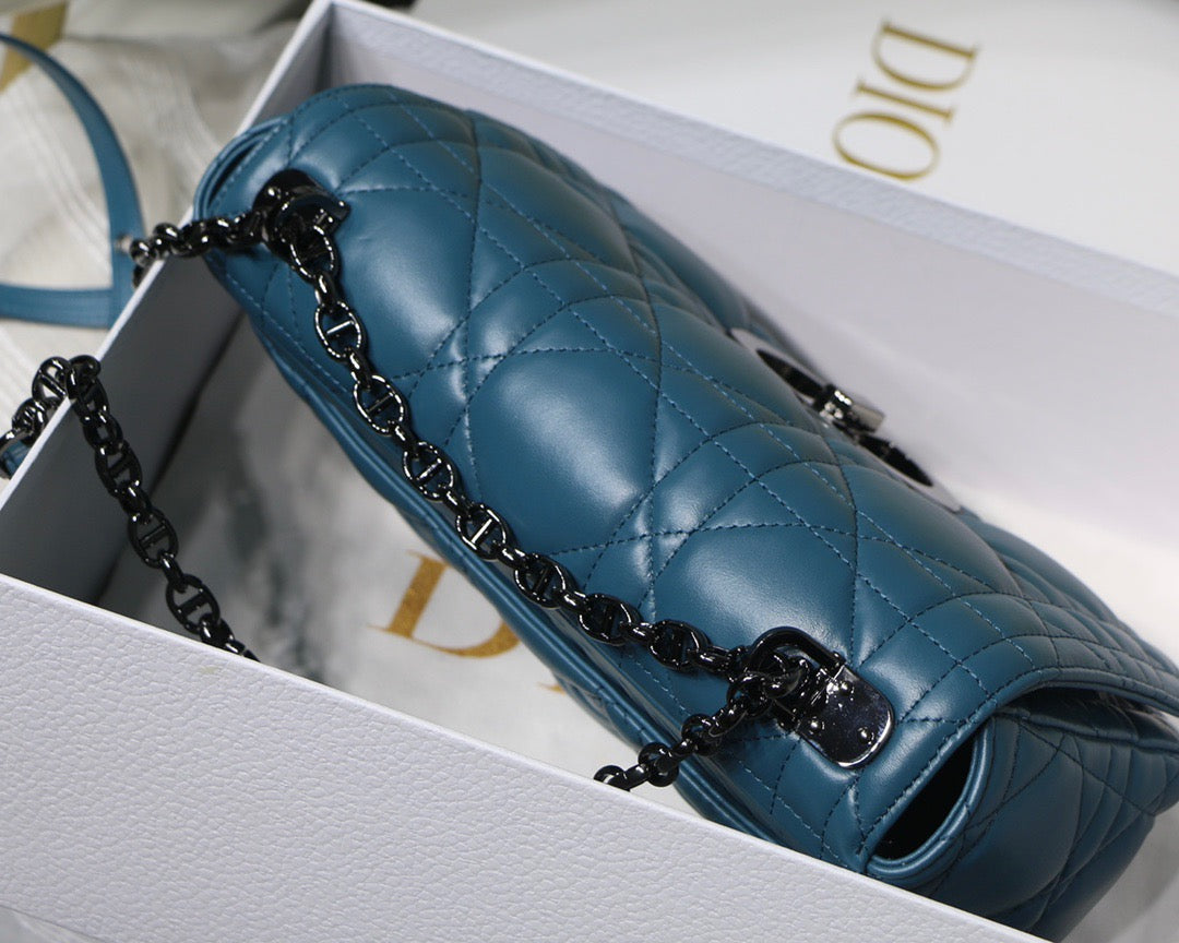 Dior Caro Small Bag In Dark Blue Cannage Calfskin