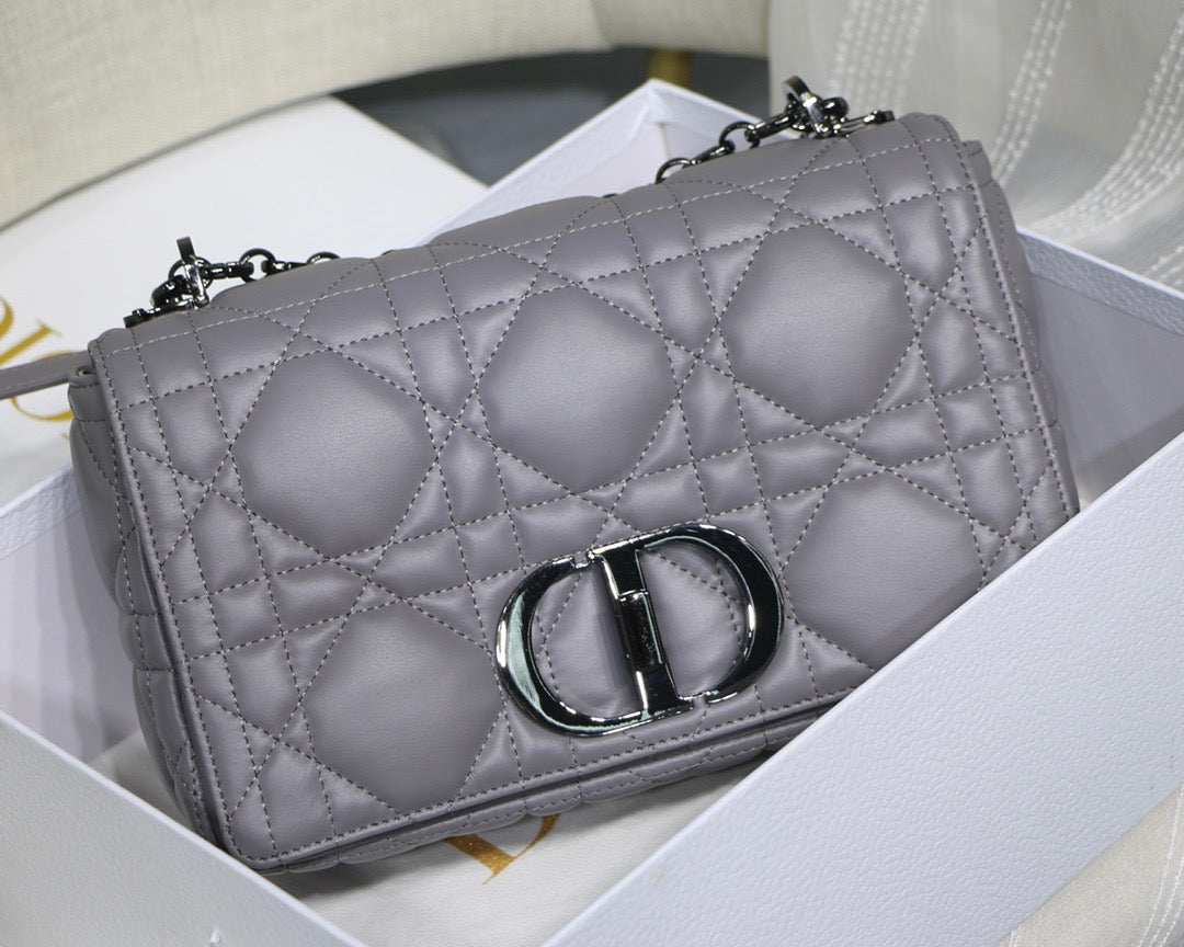 Dior Caro Small Bag In Gray Cannage Calfskin