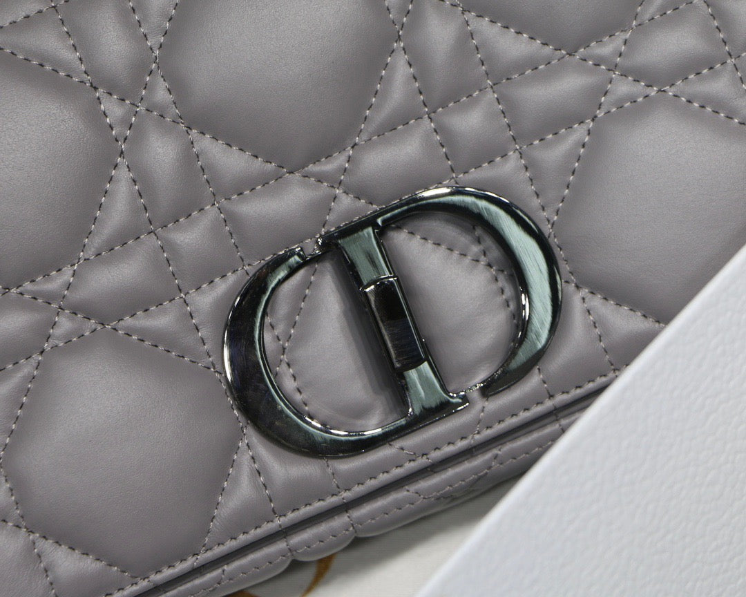 Dior Caro Small Bag In Gray Cannage Calfskin