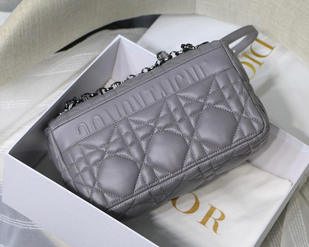 Dior Caro Small Bag In Gray Cannage Calfskin