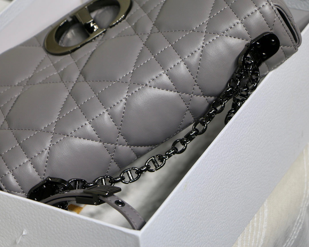 Dior Caro Small Bag In Gray Cannage Calfskin