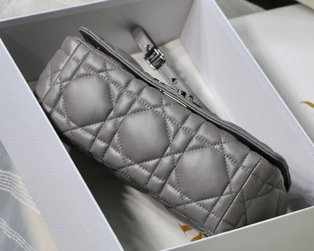 Dior Caro Small Bag In Gray Cannage Calfskin