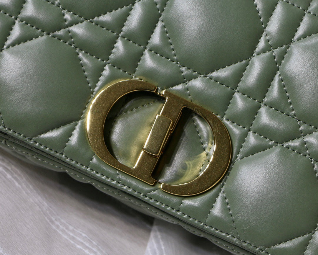 Dior Caro Small Bag In Green Cannage Calfskin