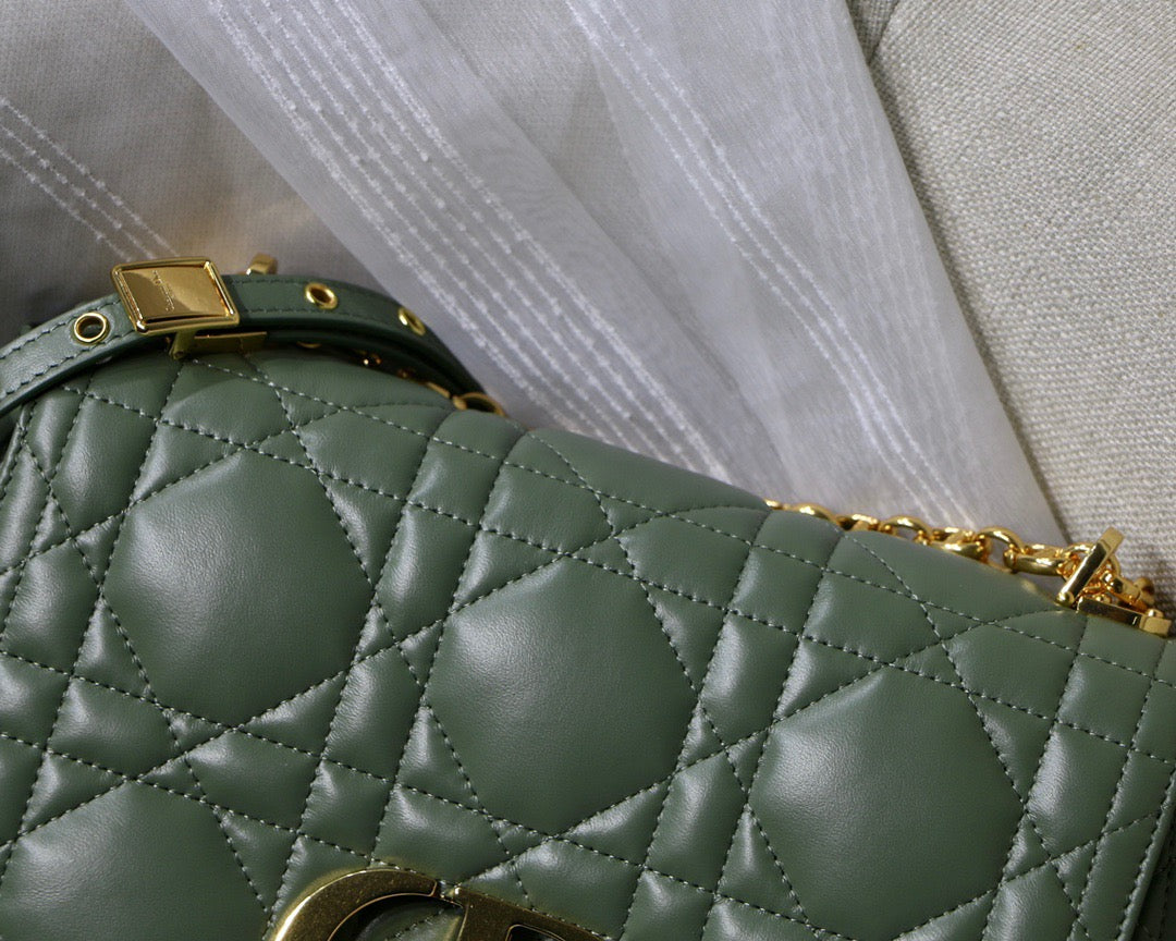 Dior Caro Small Bag In Green Cannage Calfskin