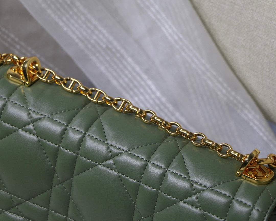 Dior Caro Small Bag In Green Cannage Calfskin