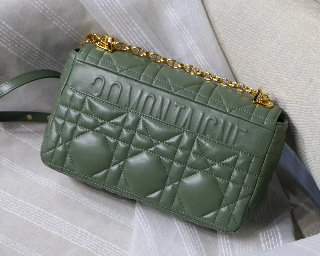 Dior Caro Small Bag In Green Cannage Calfskin