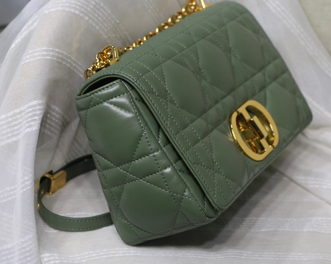 Dior Caro Small Bag In Green Cannage Calfskin