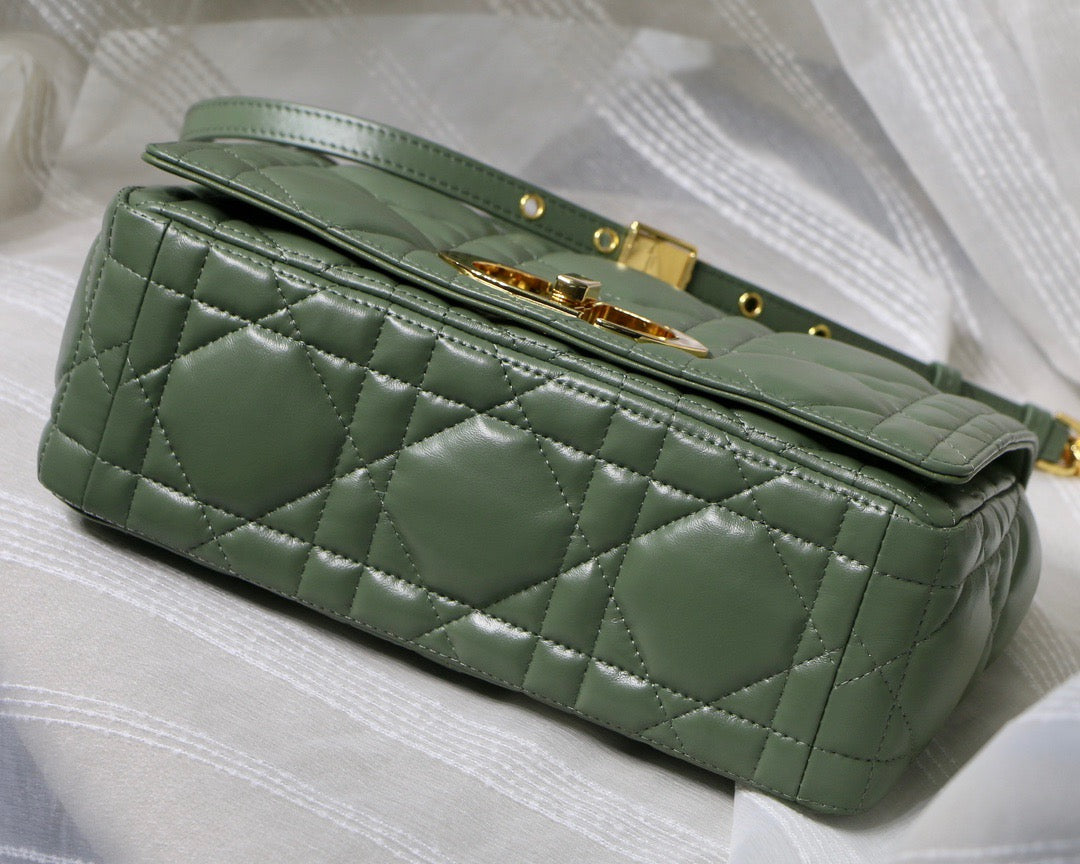 Dior Caro Small Bag In Green Cannage Calfskin