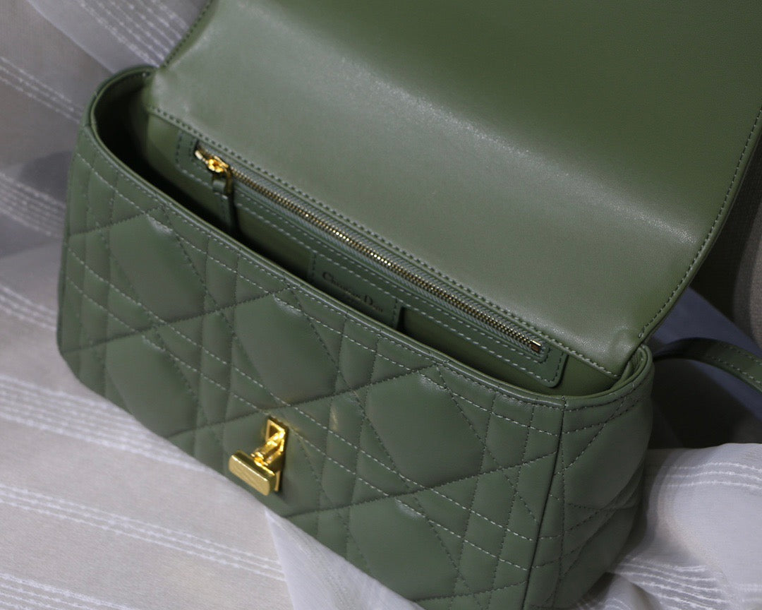 Dior Caro Small Bag In Green Cannage Calfskin