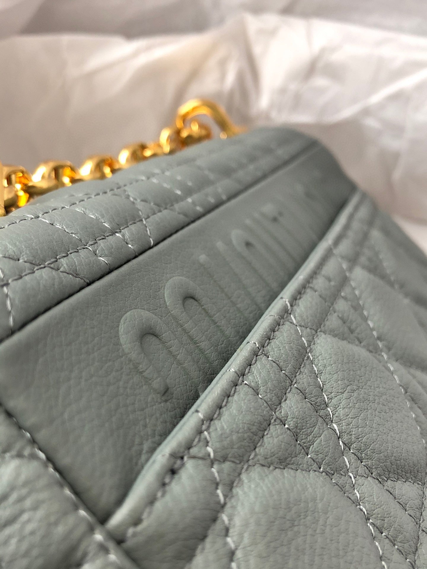 Dior Caro Small Bag In Light Green Cannage Calfskin