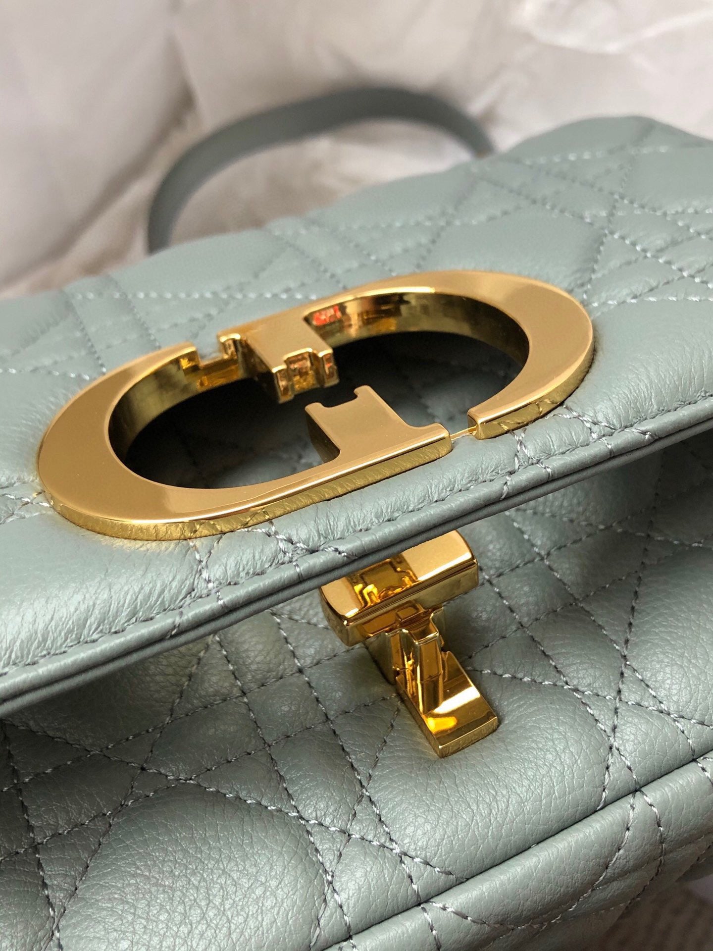 Dior Caro Small Bag In Light Green Cannage Calfskin