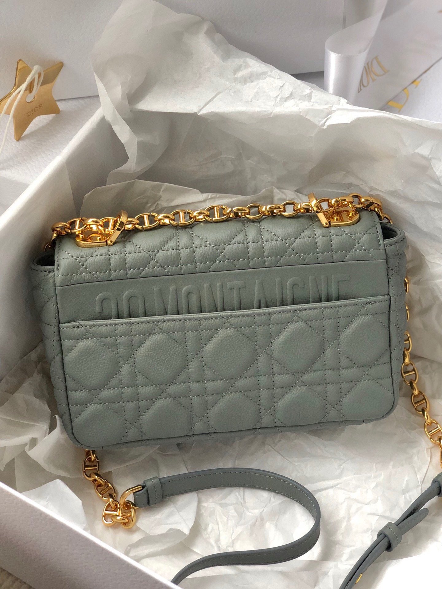 Dior Caro Small Bag In Light Green Cannage Calfskin