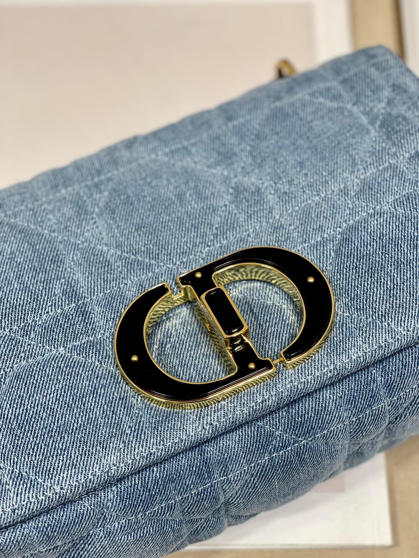 Dior Caro Medium Bag In Blue Jean Cannage Calfskin