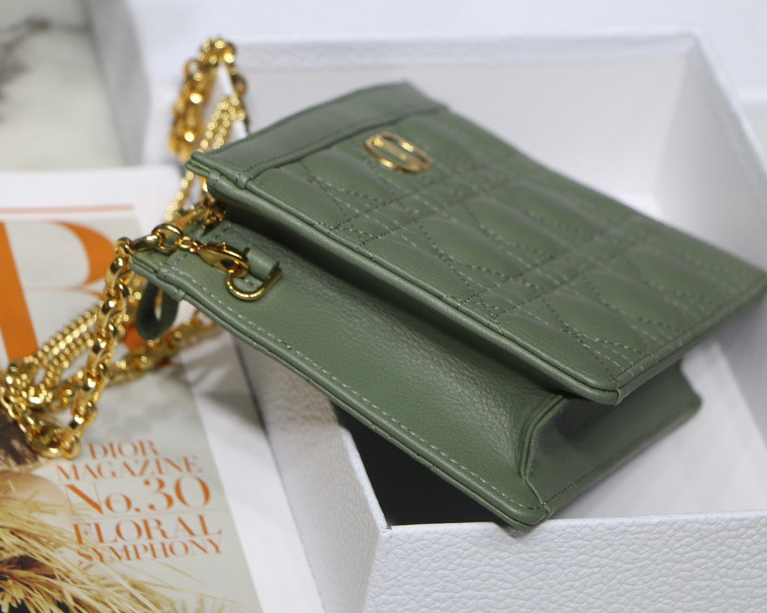 Dior Small Caro Daily Pouch In Green With Calfskin