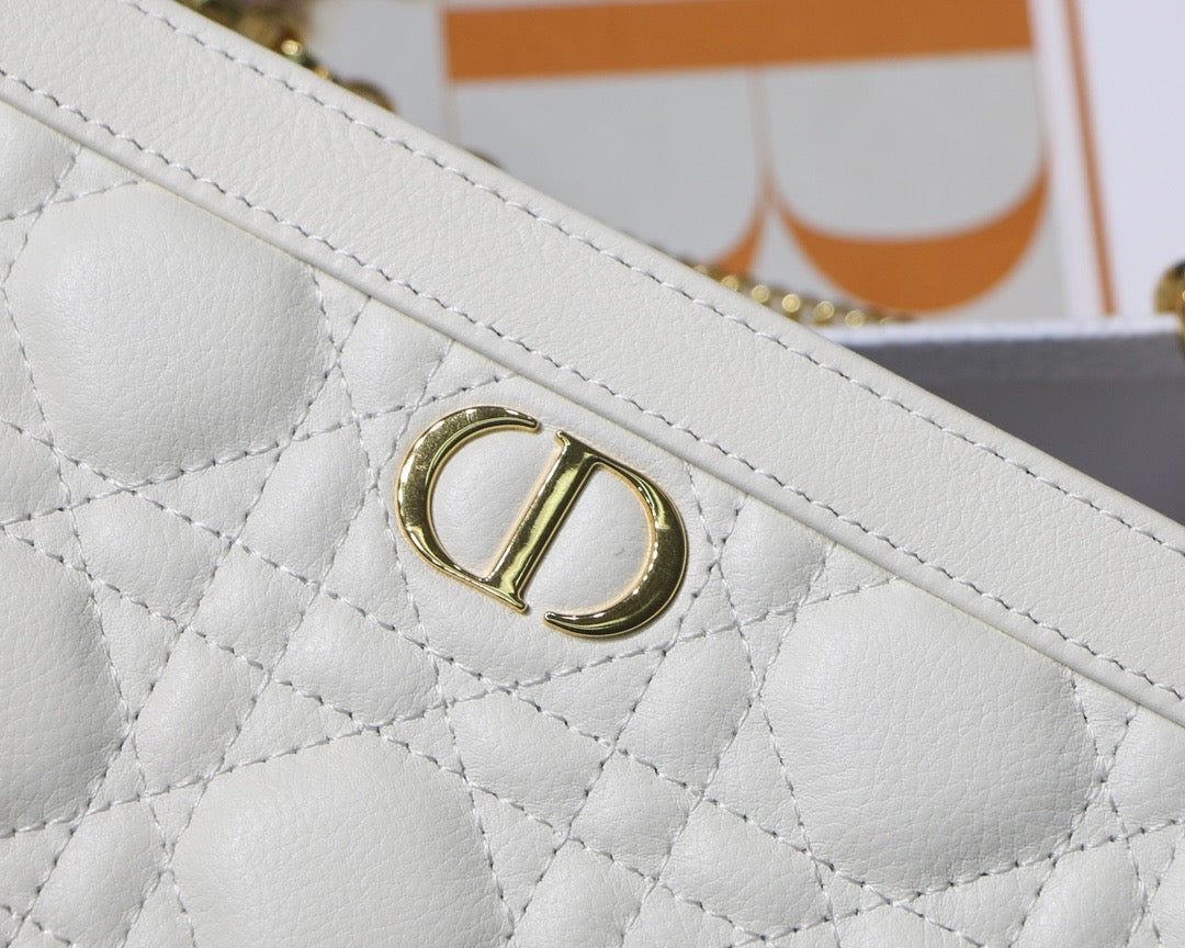 Dior Small Caro Daily Pouch In White With Calfskin